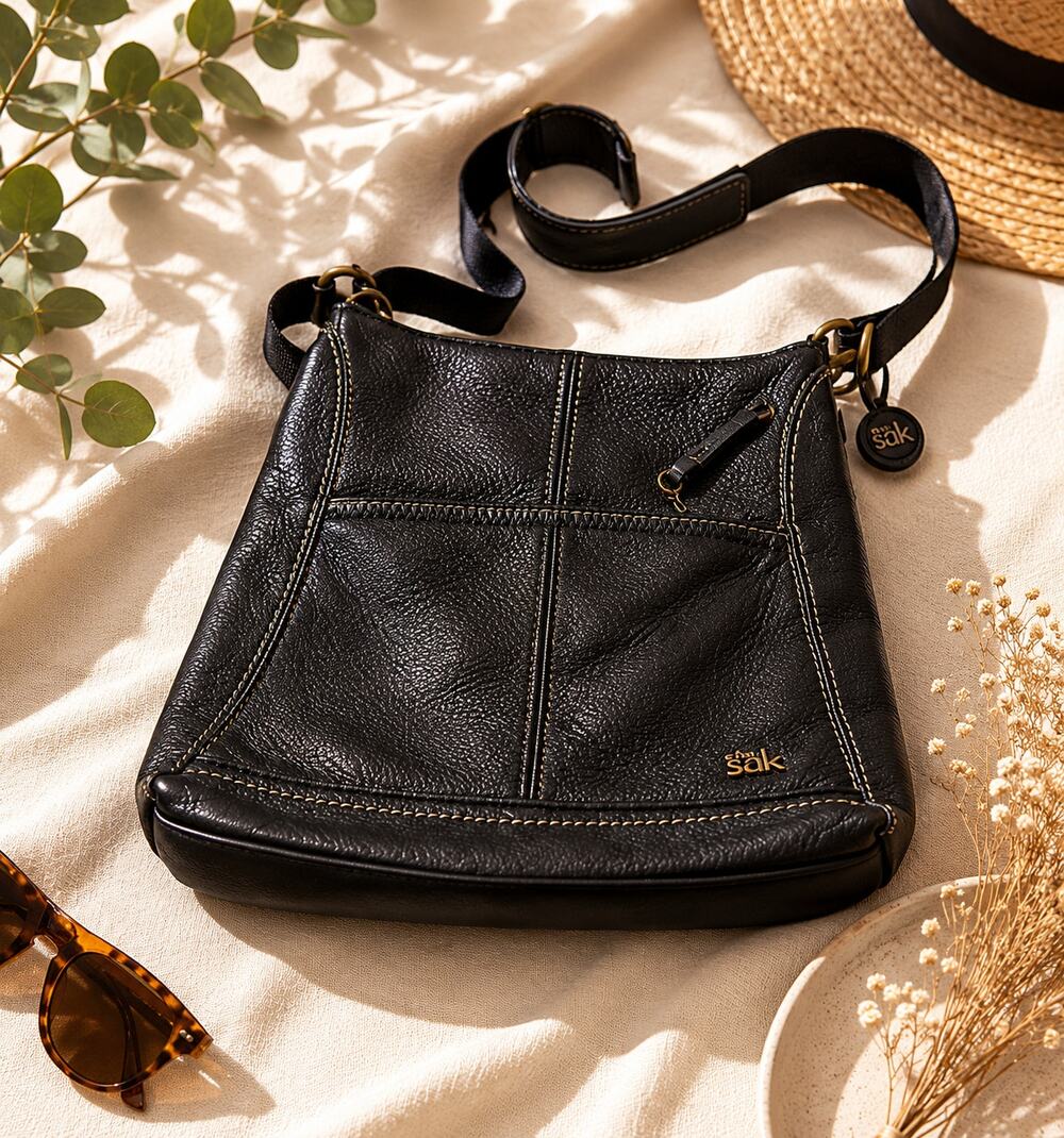 The Sak Women's Iris Genuine Leather Crossbody Hand Bag Purse Black One Size
